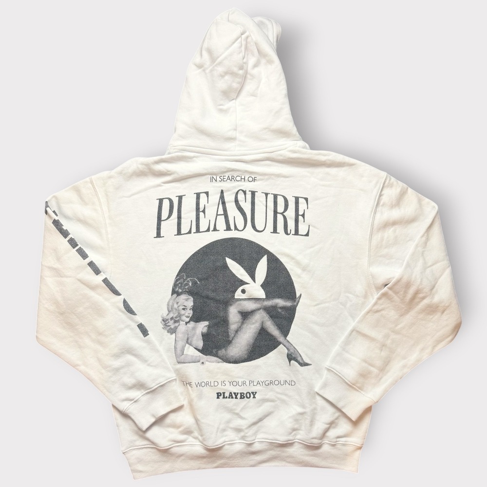 Playboy In Search of Pleasure White Graphic Hoodie Pin Up Girl Streetwear